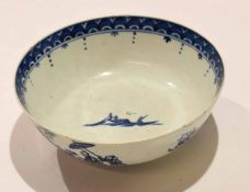 18th century English Porcelain slop bowl with a blue printed design, probably Liverpool (