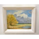 Shirley Carnt (contemporary) "Autumn Day on Burnham Norton Marsh" oil on board, signed lower left,
