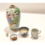 Group of Chinese porcelain wares including a famille vert baluster vase decorated with figures in