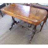 Mid-Victorian burr walnut and walnut fold-top card table of shaped rectangular design, marquetry
