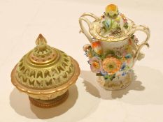 Royal Worcester reticulated vase and cover together with a Coalbrookdale style Coalport vase with