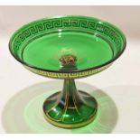 Green glass tazza with Bohemian style gilt decoration