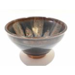 Japanese pottery tapered bowl with Tenmoku type glaze, 13cm diam