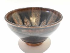 Japanese pottery tapered bowl with Tenmoku type glaze, 13cm diam