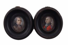 18th/19th century French School pair of oil miniatures, head and shoulders portraits of gents, one