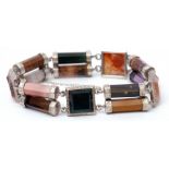 Antique Scottish agate bracelet, the links alternating between squares and batons, framed and capped
