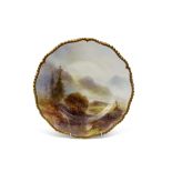 Early 20th century Royal Worcester cabinet plate finely painted with a Highland scene with cattle in