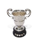 Large two-handled trophy 'The Hammond Challenge Cup' and base, Sheffield 1923, Walker & Hall, weight