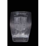 Absolon engraved glass tumbler, the front engraved with the arms of the See of Durham with the "L