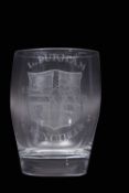 Absolon engraved glass tumbler, the front engraved with the arms of the See of Durham with the "L