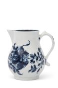 18th century Lowestoft porcelain sparrowbeak jug with kick-handle, the jug decorated in underglaze