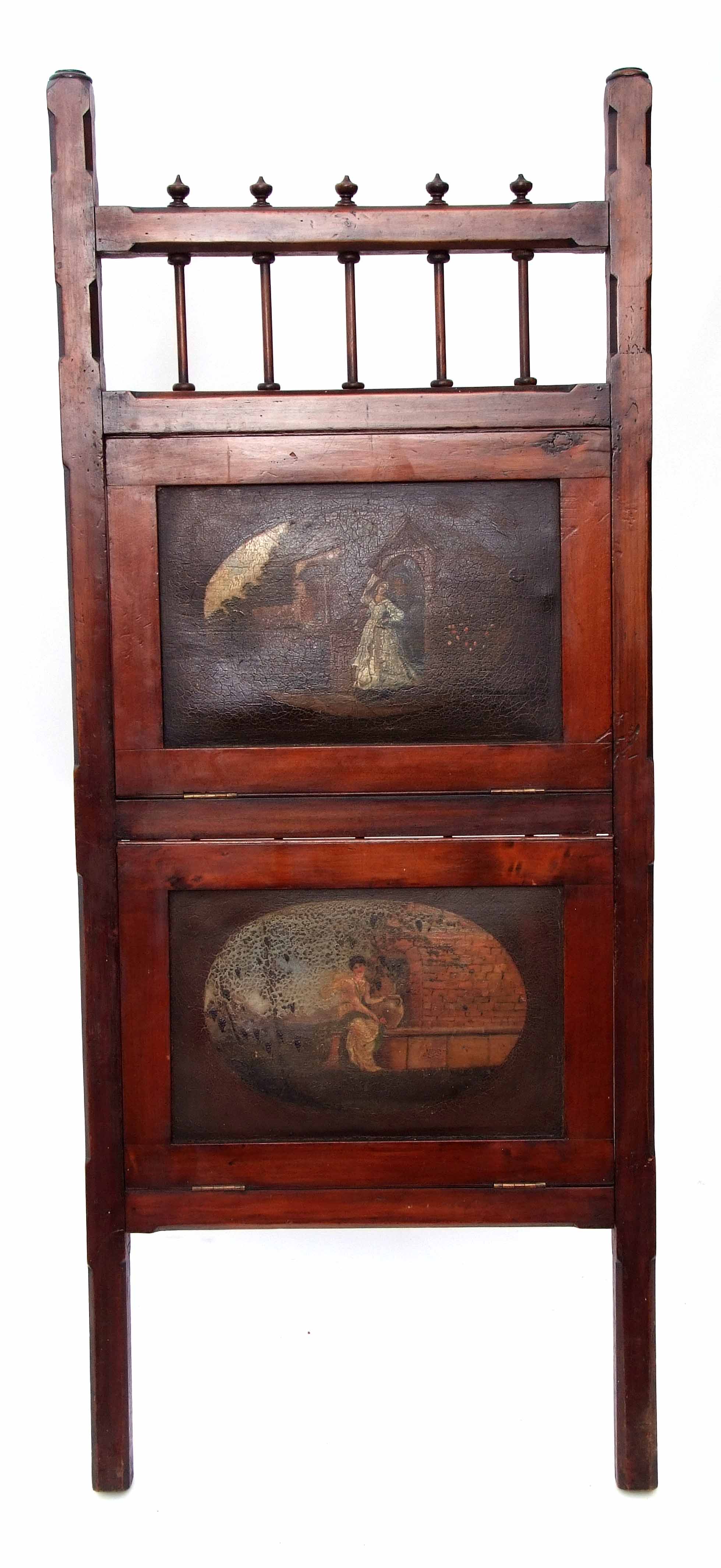 Victorian mahogany framed easel back music stand with painted oval panels of a maiden and a knight - Image 2 of 3