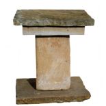 Large cement or composition garden pedestal, stepped top on a square support with similar base, 78cm