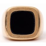 14K stamped gent's signet ring with square black onyx panel, size R/S, gross weight 11.6g