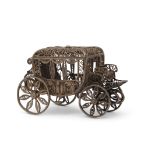 Filigree novelty carriage, unmarked, white metal (tested as silver), possibly Portuguese or Italian,