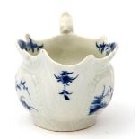 18th century Worcester sauce boat decorated in blue and white with the two porter pattern, 12cm