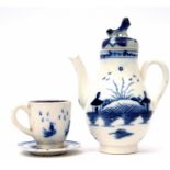 Group of Caughley porcelain miniatures wares, 18th century, comprising a miniature coffee pot and