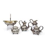 Extensive mid-19th century Russian silver tea and coffee service of panelled circular baluster form,