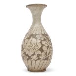 Cizhou Chinese pottery baluster vase with a floral decoration in relief on baluster body