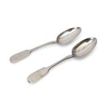 Pair of Russian Fiddle pattern serving spoons, St Petersburg 1879, maker A C, assayer Ivan