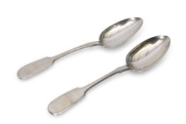 Pair of Russian Fiddle pattern serving spoons, St Petersburg 1879, maker A C, assayer Ivan