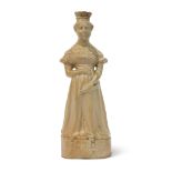 19th century salt glaze candlestick modelled as Queen Victoria, the base impressed "published by S