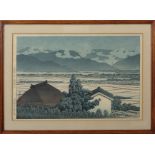 Kawase Hasui (1883-1957) "Mount Inari, Nagano" coloured woodblock, 24 x 36cm