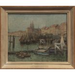 AR Hilary Dulcie Cobbett, RSMA, SWA (1885-1976) "View of the Harbour, Ostende" oil on canvas, signed