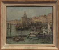 AR Hilary Dulcie Cobbett, RSMA, SWA (1885-1976) "View of the Harbour, Ostende" oil on canvas, signed