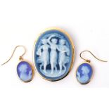 Mixed Lot: Modern blue agate cameo brooch/pendant depicting The Three Graces, framed in a yellow