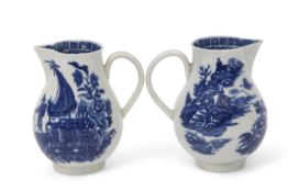 Two 18th century Worcester porcelain sparrowbeak jugs with underglaze blue printed decoration with