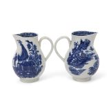 Two 18th century Worcester porcelain sparrowbeak jugs with underglaze blue printed decoration with