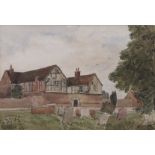 E W Wimperis (1865-1946) "The Old Rectory" watercolour, initialled to gravestone, 16 x 23cm