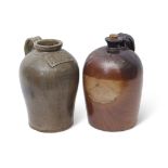 Two large stoneware flagons, late 19th century, with strap handles, one manufactured by Canal