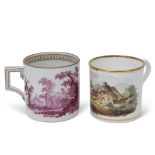 Early 19th century Spode coffee can pattern 1926, painted with a landscape scene, together with a