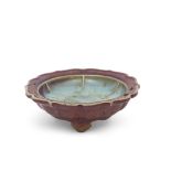 Chinese Ming period Narcissus bowl decorated with a Sang de beouf glaze and scalloped rim, 15cm diam
