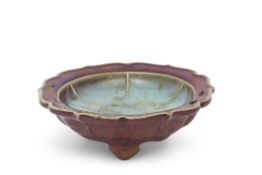 Chinese Ming period Narcissus bowl decorated with a Sang de beouf glaze and scalloped rim, 15cm diam