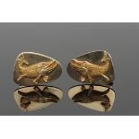 Pair of large Tiffany & Co 14K stamped cuff links, circa 1970, designed with a dimensional pike or