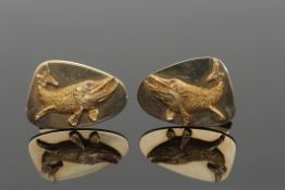 Pair of large Tiffany & Co 14K stamped cuff links, circa 1970, designed with a dimensional pike or