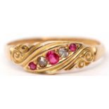 Early 20th century 18ct gold, ruby and diamond ring, alternate design set with three graduated