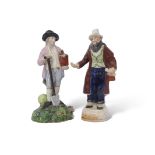 Early 19th century Staffordshire figure of a gardener raised on green floral base, together with a