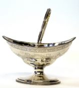 George III pedestal bon-bon (or sugar) dish with bright cut body and foot, beaded rim, swing