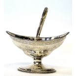 George III pedestal bon-bon (or sugar) dish with bright cut body and foot, beaded rim, swing