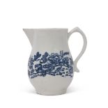 18th century Lowestoft porcelain sparrowbeak jug with a printed floral design and cell border to