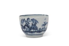 18th century Lowestoft porcelain miniature tea bowl painted in underglaze blue with a chinoiserie