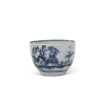 18th century Lowestoft porcelain miniature tea bowl painted in underglaze blue with a chinoiserie