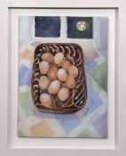 Tessa Newcomb (born 1955) "Eggs in night kitchen" oil on board, initialled and dated 16 lower right,