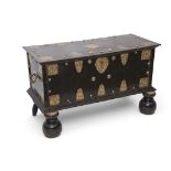18th century Ceylonese hardwood storage chest with decorative pierced and etched brass mounts with