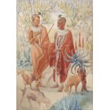 Joyce Ordbrown (1894-1974) Native figures with goats watercolour, signed lower right, 53 x 37cm,