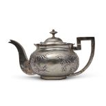 Late 19th century/early 20th century Chinese white metal tea pot embossed with bamboo designs to a